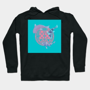 Double Happiness Koi Fish Turquoise with Red Symbol - Hong Kong Retro Hoodie